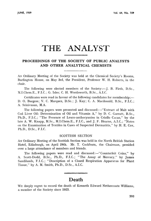 Proceedings of the Society of Public Analysts and other Analytical Chemists