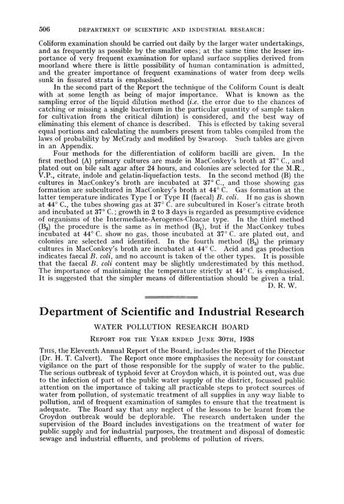 Department of Scientific and Industrial Research. Water Pollution Research Board