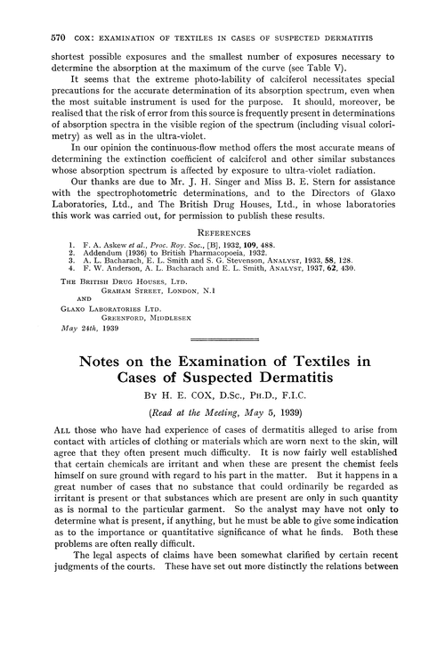 Notes on the examination of textiles in cases of suspected dermatitis