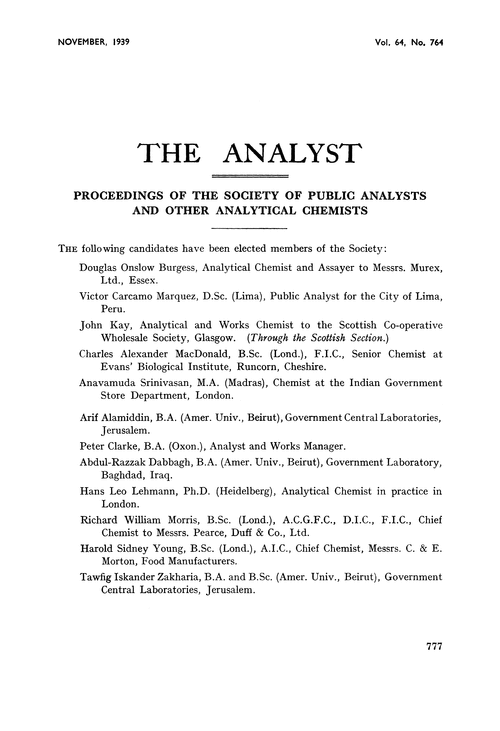 Proceedings of the Society of Public Analysts and other Analytical Chemists