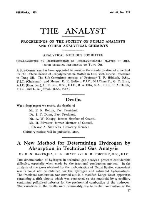Proceedings of the Society of Public Analysts and other Analytical Chemists