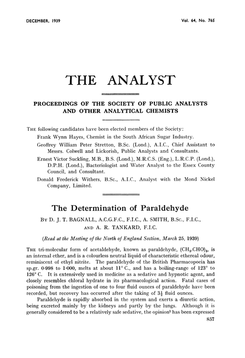 The determination of paraldehyde