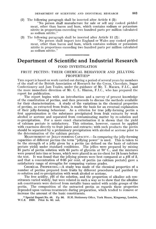 Department of Scientific and Industrial Research. Food investigation