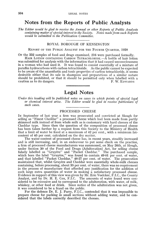 Notes from the Reports of Public Analysts