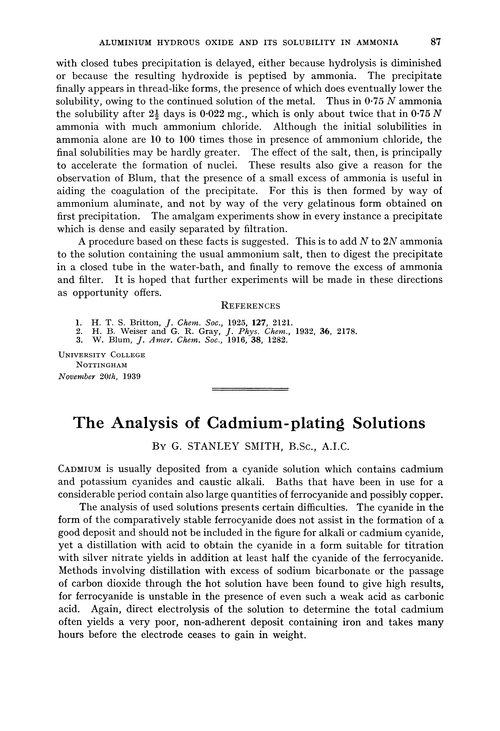 The analysis of cadmium-plating solutions