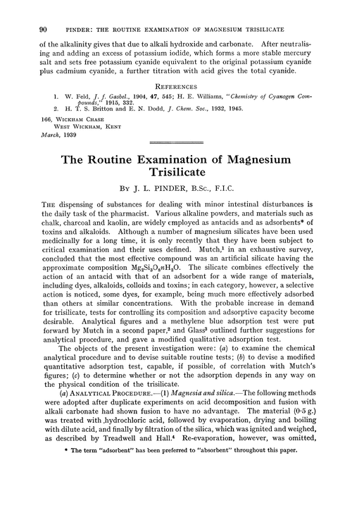 The routine examination of magnesium trisilicate