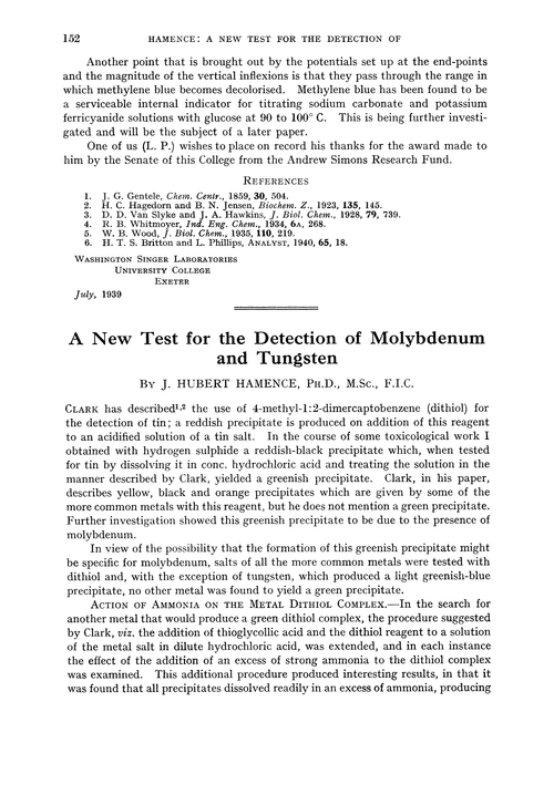 A new test for the detection of molybdenum and tungsten