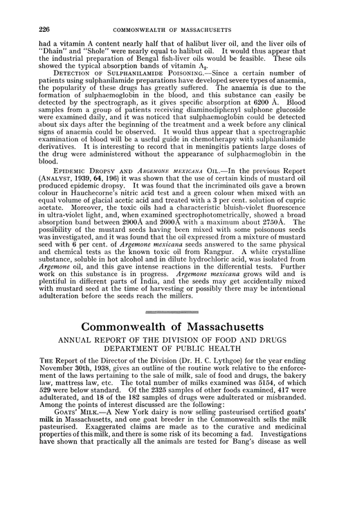 Commonwealth of Massachusetts. Annual Report of the Divison of Food and Drugs Department of Public Health