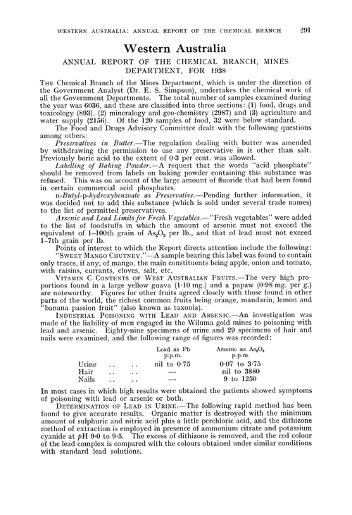 Western Australia. Annual Report of the Chemical Branch, Mines Department, for 1938