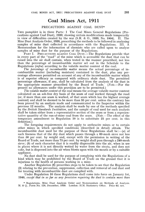 Coal Mines Act, 1911. Precautions against coal dust