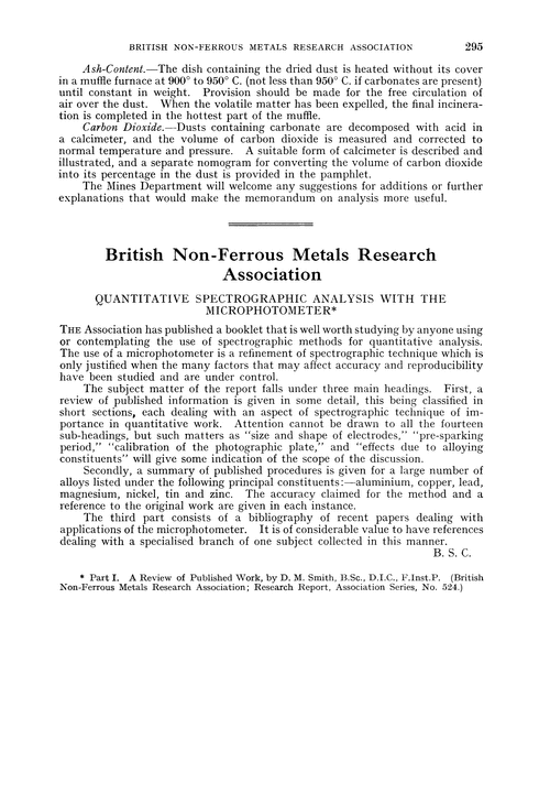 British Non-Ferrous Metals Research Association. Quantitative spectrographic analysis with the microphotometer