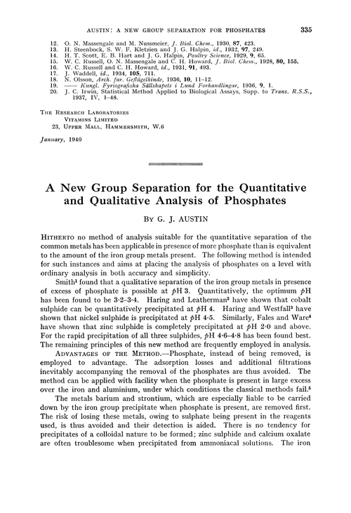 A new group separation for the quantitative and qualitative analysis of phosphates