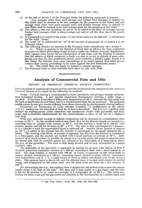 Analysis of commercial fats and oils. Report of American Chemical Society Committee