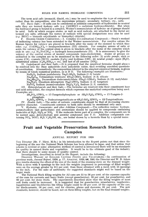 Fruit and Vegetable Preservation Research Station, Campden. Annual Report for 1939