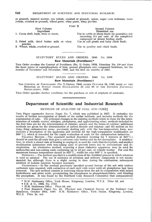 Department of Scientific and Industrial Research. Methods of analysis of coal and coke