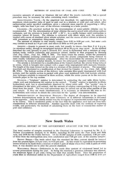 New South Wales. Annual Report of the Government Analyst for the year 1938