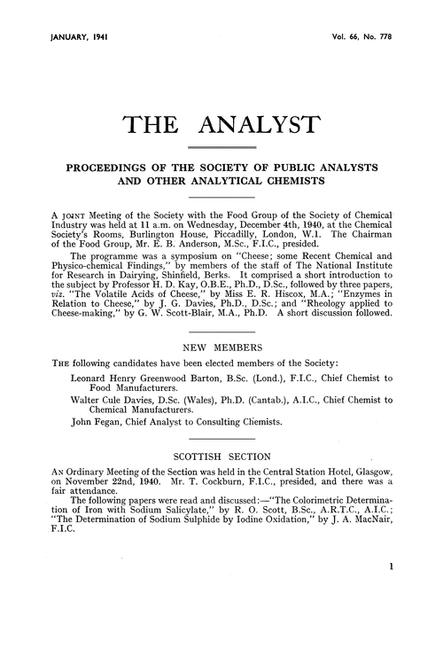 Proceedings of the Society of Public Analysts and other Analytical Chemists