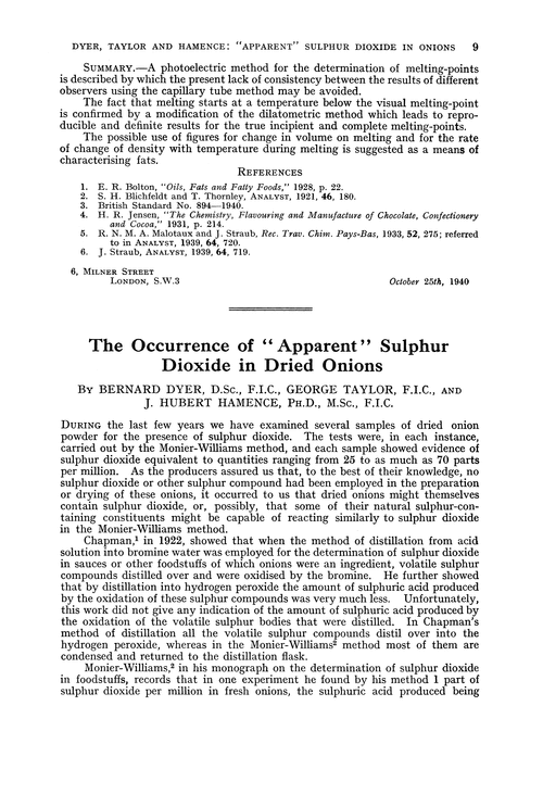 The occurrence of ‘apparent’ sulphur dioxide in dried onions