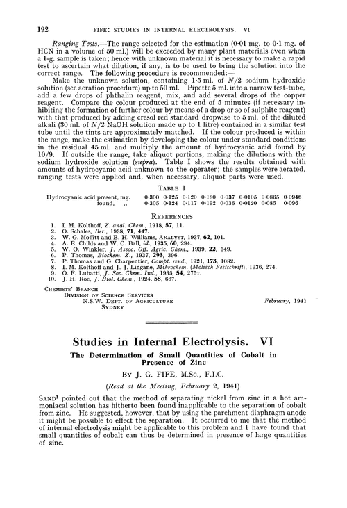 Studies in internal electrolysis. VI. The determination of small quantities of cobalt in presence of zinc