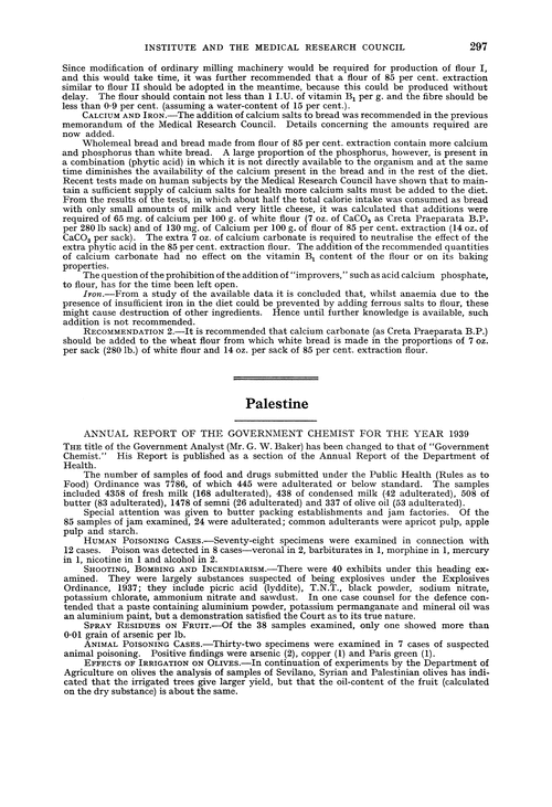 Palestine. Annual Report of the Government Chemist for the year 1939