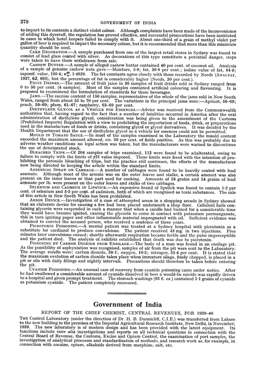 Government of India. Report of the Chief Chemist, Central Revenues, for 1939–40