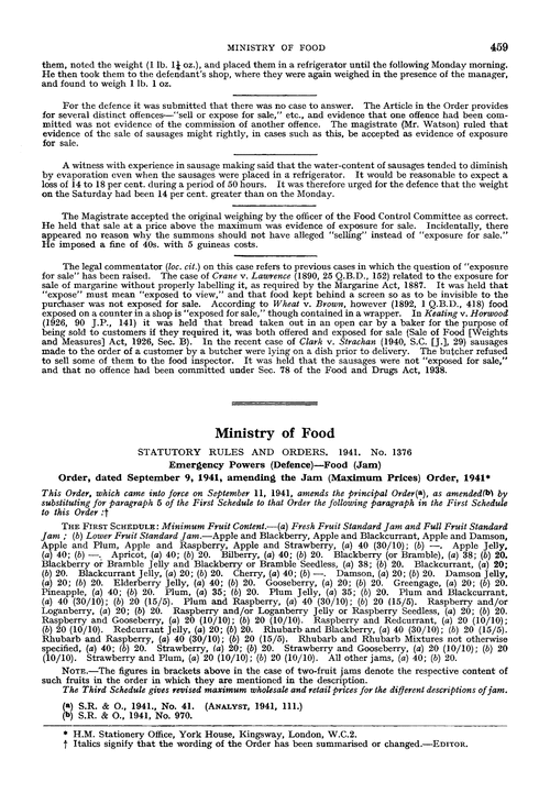 Ministry of Food.—statutory rules and orders