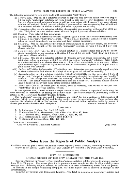 Notes from the Reports of Public Analysts