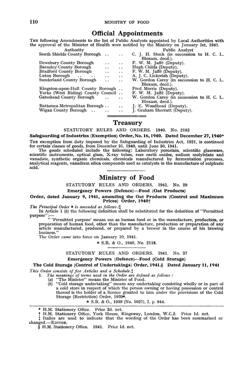 Treasury.—statutory rules and orders
