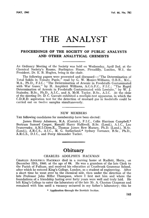 Proceedings of the Society of Public Analysts and other Analytical Chemists