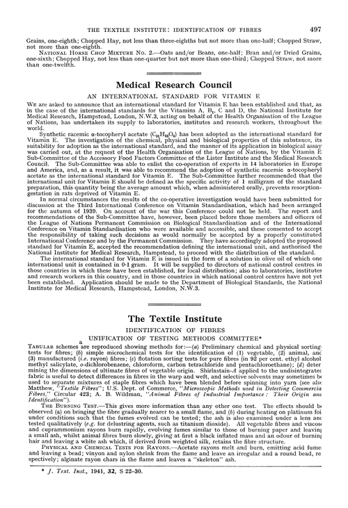 The Textile Institute. Identification of fibres. Unification of Testing Methods Committee