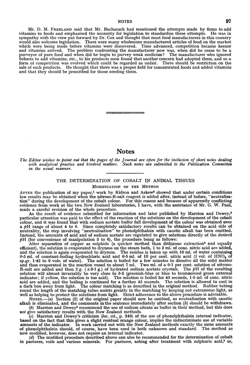 Notes. The determination of cobalt in animal tissues