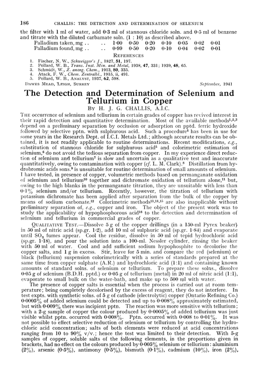 The detection and determination of selenium and tellurium in copper