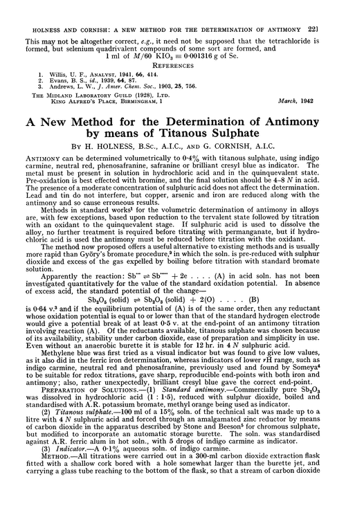 A new method for the determination of antimony by means of titanous sulphate
