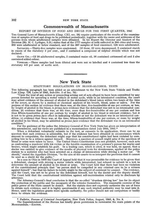 Commonwealth of Massachusetts. Report of Division of Food and Drugs for the first quarter, 1941