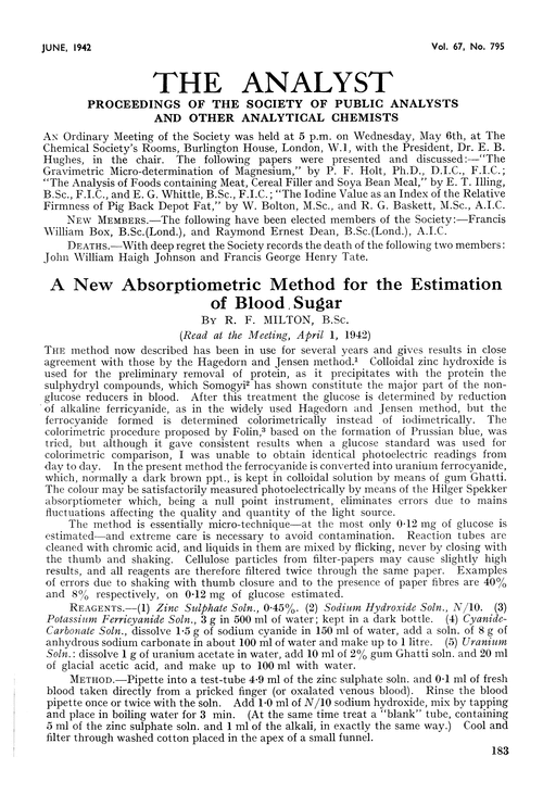 A new absorptiometric method for the estimation of blood sugar