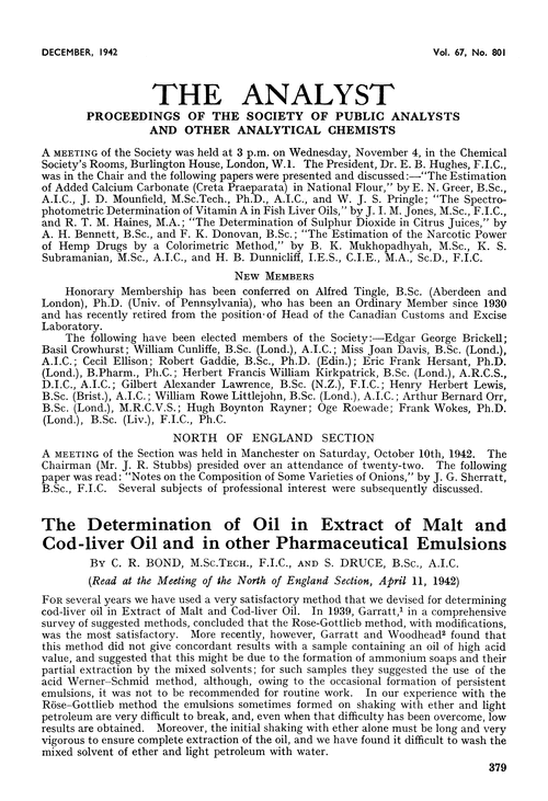 The determination of oil in Extract of Malt and Cod-liver Oil and in other pharmaceutical emulsions