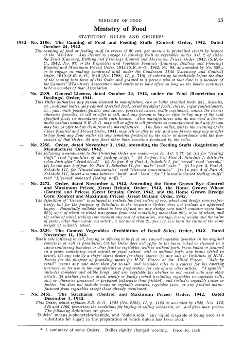 Ministry of Food.—statuory rules and orders