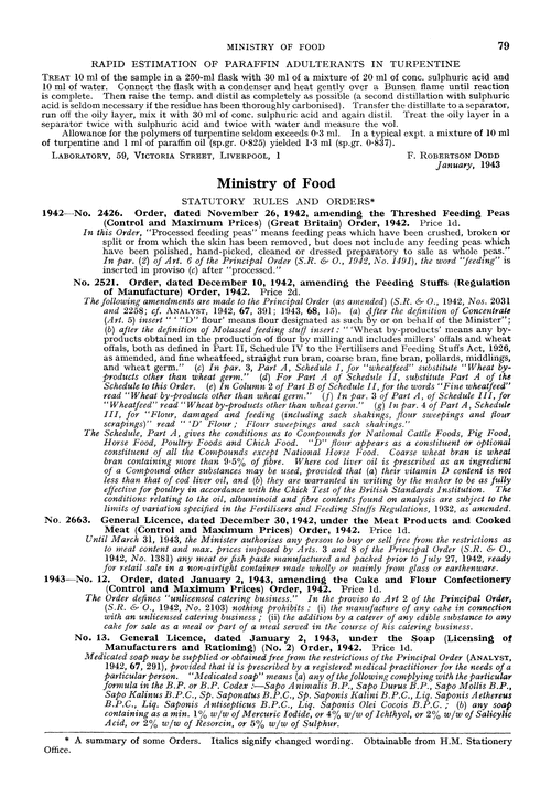 Ministry of Food.—statutory rules and orders