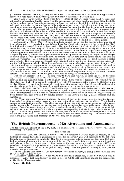 The British Pharmacopoeia, 1932: alterations and amendments