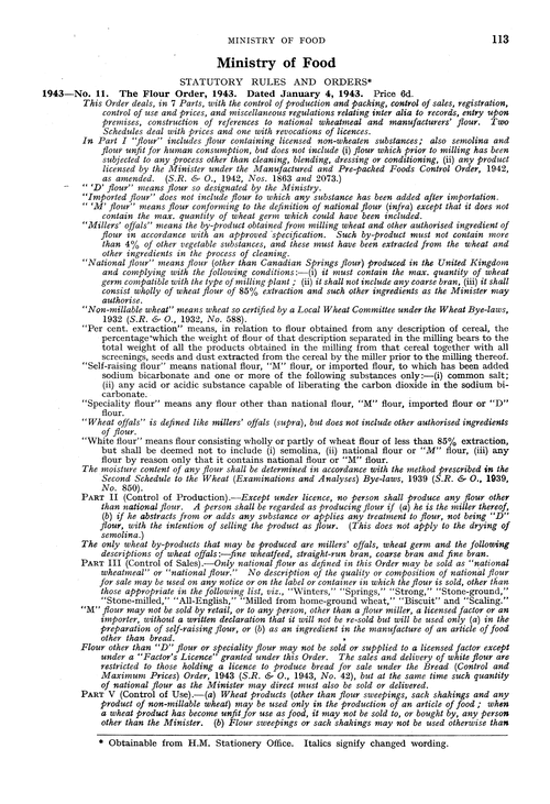 Ministry of Food.—statutory rules and orders