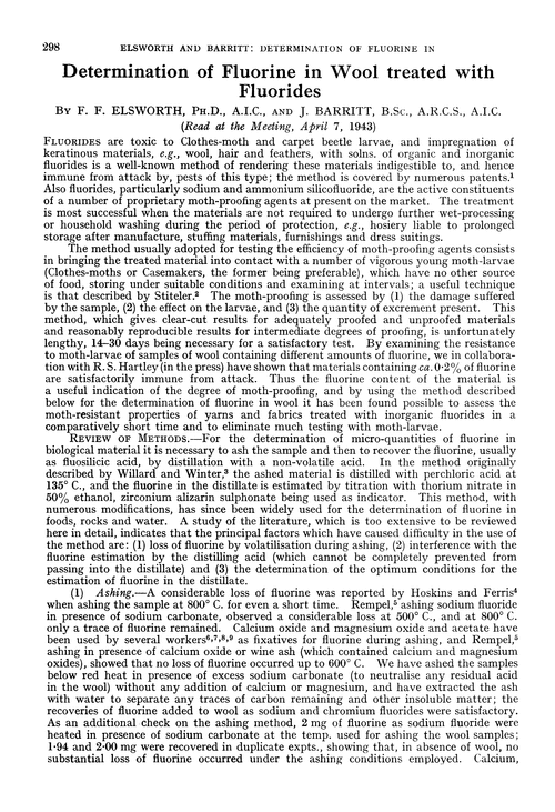 Determination of fluorine in wool treated with fluorides