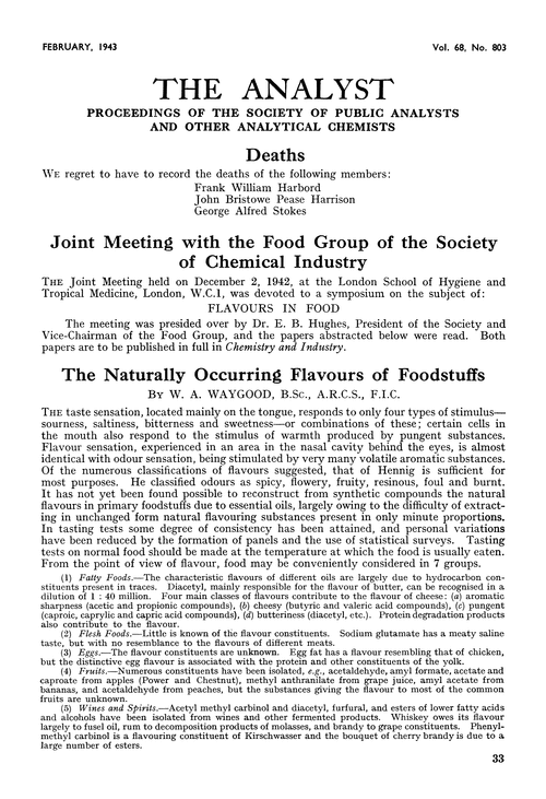 Joint meeting with the Food Group of the Society of Chemical Industry