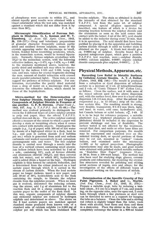 Physical methods, apparatus, etc.