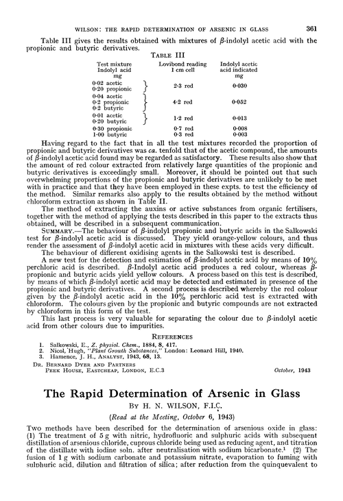 The rapid determination of arsenic in glass