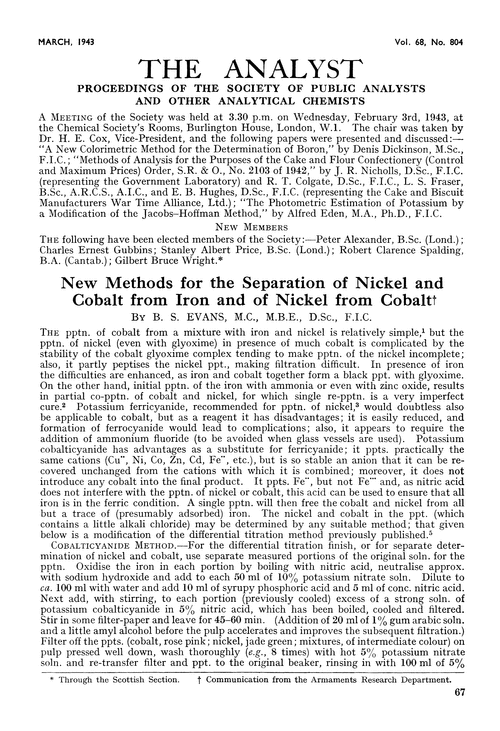 New methods for the separation of nickel and cobalt from iron and of nickel from cobalt