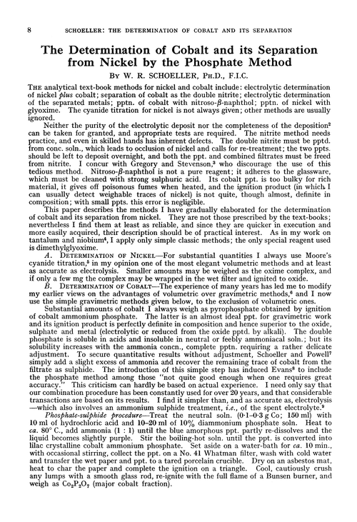 The determination of cobalt and its separation from nickel by the phosphate method