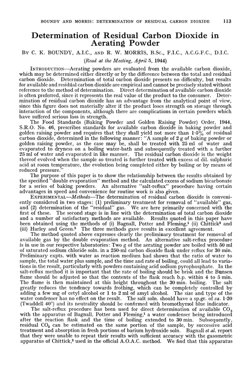 Determination of residual carbon dioxide in aerating powder