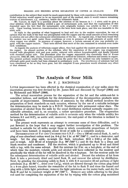 The analysis of sour milk