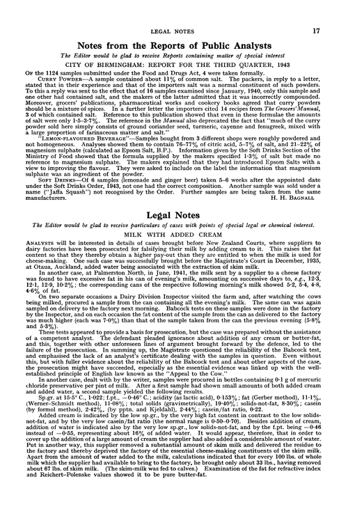 Notes from the Reports of Public Analysts