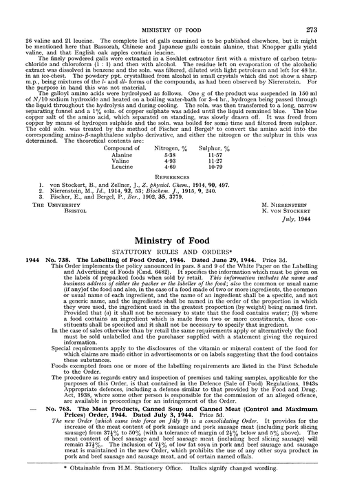 Ministry of Food.—statutory rules and orders